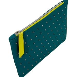 IPSY 100th Glam Bag Studded Teal Make Up Bag Turquoise Neon Yellow Zipper New